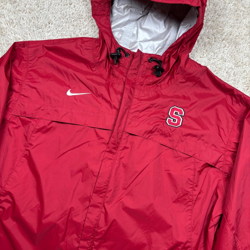 Nike Stanford Cardinal Rain Jacket Mens M Red Hooded Windbreaker Full Zip